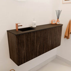 JOYA 101,6cm toiletmeubel ronding rechts kleur Walnut. Wastafel FAYE positie Links 1 kraangat kleur Urban.