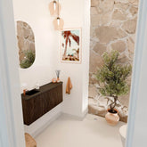 JOYA 101,6cm toiletmeubel ronding rechts kleur Walnut. Wastafel FAYE positie Links 1 kraangat kleur Urban.