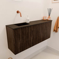 JOYA 101,6cm toiletmeubel ronding rechts kleur Walnut. Wastafel FAYE positie Links Zonder kraangat kleur Urban.