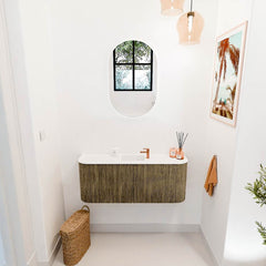 JOYA 103,2cm toiletmeubel ronding links + rechts kleur Dusk. Wastafel FAYE positie Midden 1 kraangat kleur Talc.