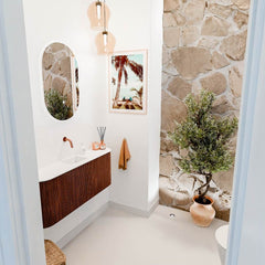 JOYA 103,2cm toiletmeubel ronding links + rechts kleur Ruby. Wastafel FAYE positie Midden Zonder kraangat kleur Talc.