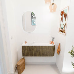 JOYA 111,6cm toiletmeubel ronding rechts kleur Dusk. Wastafel FAYE positie Links 1 kraangat kleur Talc.