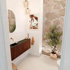 JOYA 111,6cm toiletmeubel ronding rechts kleur Ruby. Wastafel FAYE positie Links Zonder kraangat kleur Urban.