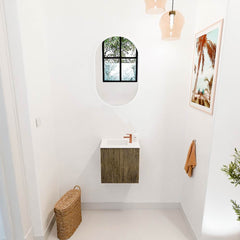 JOYA 40cm toiletmeubel kleur Dusk. Wastafel FAYE positie Links 1 kraangat kleur Talc