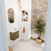 JOYA 40cm toiletmeubel kleur Dusk. Wastafel FAYE positie Links 1 kraangat kleur Talc