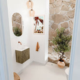 JOYA 40cm toiletmeubel kleur Dusk. Wastafel FAYE positie Links Zonder kraangat kleur Talc