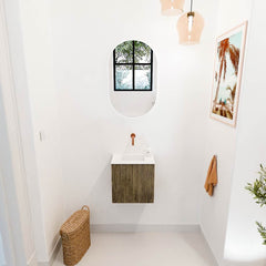 JOYA 40cm toiletmeubel kleur Dusk. Wastafel FAYE positie Midden Zonder kraangat kleur Talc.