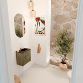 JOYA 40cm toiletmeubel kleur Dusk. Wastafel FAYE positie Rechts 1 kraangat kleur Urban.