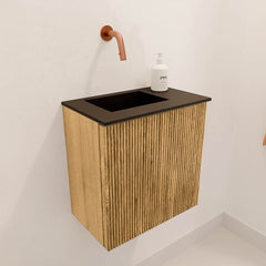 JOYA 40cm toiletmeubel kleur Oak. Wastafel FAYE positie Links Zonder kraangat kleur Urban