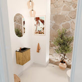 JOYA 40cm toiletmeubel kleur Oak. Wastafel FAYE positie Rechts 1 kraangat kleur Urban