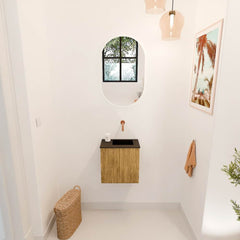 JOYA 40cm toiletmeubel kleur Oak. Wastafel FAYE positie Rechts Zonder kraangat kleur Urban