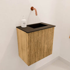 JOYA 40cm toiletmeubel kleur Oak. Wastafel FAYE positie Rechts Zonder kraangat kleur Urban