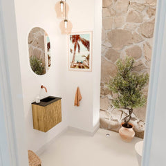 JOYA 40cm toiletmeubel kleur Oak. Wastafel FAYE positie Rechts Zonder kraangat kleur Urban