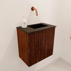 JOYA 40cm toiletmeubel kleur Ruby. Wastafel FAYE positie Rechts Zonder kraangat kleur Urban