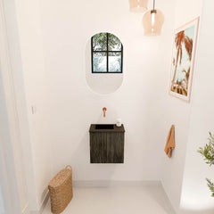 JOYA 40cm toiletmeubel kleur Shadow. Wastafel FAYE positie Links Zonder kraangat kleur Urban