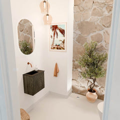 JOYA 40cm toiletmeubel kleur Shadow. Wastafel FAYE positie Links Zonder kraangat kleur Urban