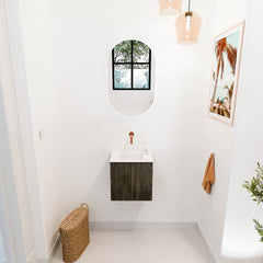 JOYA 40cm toiletmeubel kleur Shadow. Wastafel FAYE positie Midden Zonder kraangat kleur Talc