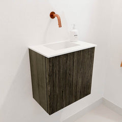 JOYA 40cm toiletmeubel kleur Shadow. Wastafel FAYE positie Midden Zonder kraangat kleur Talc