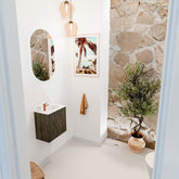 JOYA 40cm toiletmeubel kleur Shadow. Wastafel FAYE positie Rechts 1 kraangat kleur Talc