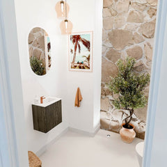 JOYA 40cm toiletmeubel kleur Shadow. Wastafel FAYE positie Rechts 1 kraangat kleur Talc