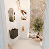 JOYA 40cm toiletmeubel kleur Shadow. Wastafel FAYE positie Rechts 1 kraangat kleur Urban.