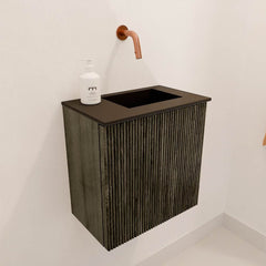 JOYA 40cm toiletmeubel kleur Shadow. Wastafel FAYE positie Rechts Zonder kraangat kleur Urban.