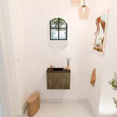 JOYA 50cm toiletmeubel kleur Dusk. Wastafel FAYE positie Links 1 kraangat kleur Urban.