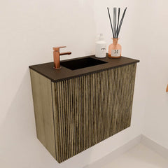 JOYA 50cm toiletmeubel kleur Dusk. Wastafel FAYE positie Links 1 kraangat kleur Urban.