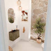 JOYA 50cm toiletmeubel kleur Dusk. Wastafel FAYE positie Links 1 kraangat kleur Urban.