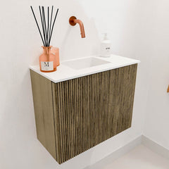 JOYA 50cm toiletmeubel kleur Dusk. Wastafel FAYE positie Midden Zonder kraangat kleur Talc