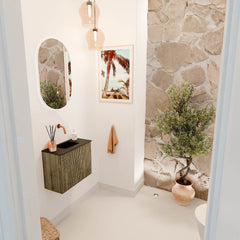 JOYA 50cm toiletmeubel kleur Dusk. Wastafel FAYE positie Midden Zonder kraangat kleur Urban.