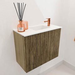 JOYA 50cm toiletmeubel kleur Dusk. Wastafel FAYE positie Rechts 1 kraangat kleur Talc.