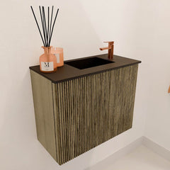 JOYA 50cm toiletmeubel kleur Dusk. Wastafel FAYE positie Rechts 1 kraangat kleur Urban.