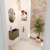 JOYA 50cm toiletmeubel kleur Dusk. Wastafel FAYE positie Rechts 1 kraangat kleur Urban.