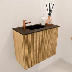 JOYA 50cm toiletmeubel kleur Oak. Wastafel FAYE positie Links 1 kraangat kleur Urban.