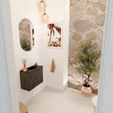 JOYA 50cm toiletmeubel kleur Shadow. Wastafel FAYE positie Rechts 1 kraangat kleur Urban.