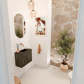 JOYA 50cm toiletmeubel kleur Shadow. Wastafel FAYE positie Rechts Zonder kraangat kleur Urban.