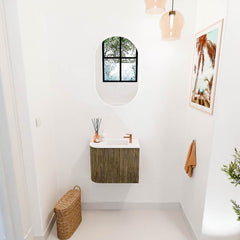 JOYA 51,6cm toiletmeubel ronding links kleur Dusk. Wastafel FAYE positie Rechts 1 kraangat kleur Talc.