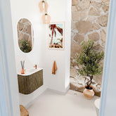 JOYA 51,6cm toiletmeubel ronding links kleur Dusk. Wastafel FAYE positie Rechts 1 kraangat kleur Talc.