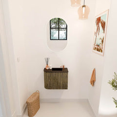 JOYA 51,6cm toiletmeubel ronding links kleur Dusk. Wastafel FAYE positie Rechts 1 kraangat kleur Urban.