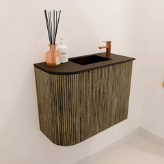 JOYA 51,6cm toiletmeubel ronding links kleur Dusk. Wastafel FAYE positie Rechts 1 kraangat kleur Urban.