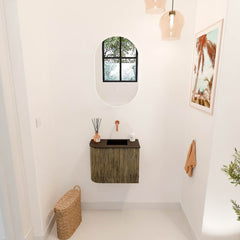 JOYA 51,6cm toiletmeubel ronding links kleur Dusk. Wastafel FAYE positie Rechts Zonder kraangat kleur Urban.