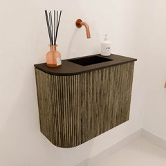 JOYA 51,6cm toiletmeubel ronding links kleur Dusk. Wastafel FAYE positie Rechts Zonder kraangat kleur Urban.