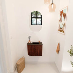 JOYA 51,6cm toiletmeubel ronding links kleur Ruby. Wastafel FAYE positie Rechts 1 kraangat kleur Urban.