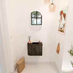 JOYA 51,6cm toiletmeubel ronding links kleur Shadow. Wastafel FAYE positie Rechts 1 kraangat kleur Urban.