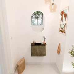 JOYA 51,6cm toiletmeubel ronding rechts kleur Dusk. Wastafel FAYE positie Links 1 kraangat kleur Urban.