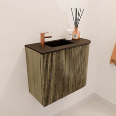 JOYA 51,6cm toiletmeubel ronding rechts kleur Dusk. Wastafel FAYE positie Links 1 kraangat kleur Urban.