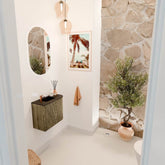 JOYA 51,6cm toiletmeubel ronding rechts kleur Dusk. Wastafel FAYE positie Links 1 kraangat kleur Urban.