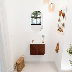 JOYA 51,6cm toiletmeubel ronding rechts kleur Ruby. Wastafel FAYE positie Links 1 kraangat kleur Talc.