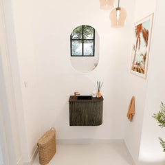 JOYA 51,6cm toiletmeubel ronding rechts kleur Shadow. Wastafel FAYE positie Links 1 kraangat kleur Urban.